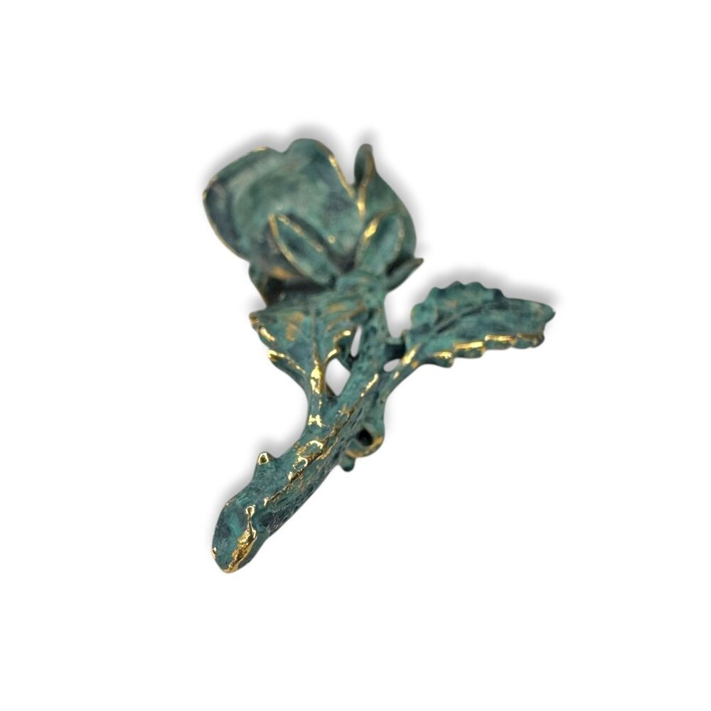 Exquisite Vintage Gold Tone Teal Enamel Rose Flower Brooch Vintage 1960s 70s - Picture 9 of 9